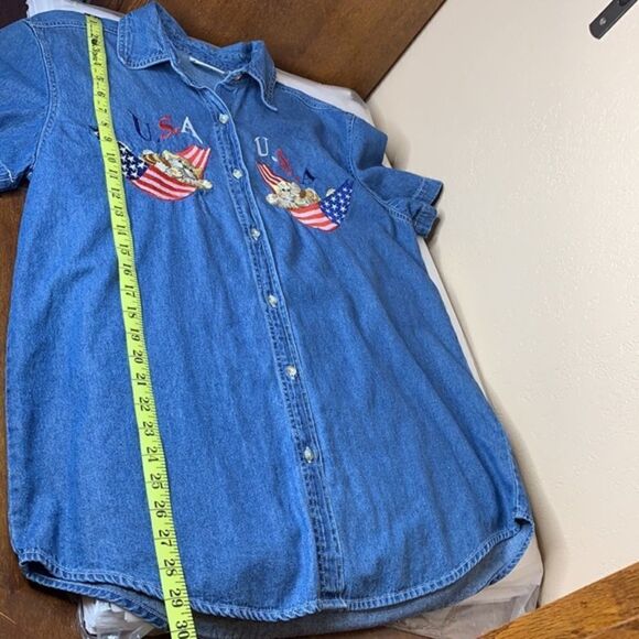 Vintage Cat & USA Embroidered Denim Shirt Size Large - Picture 9 of 9